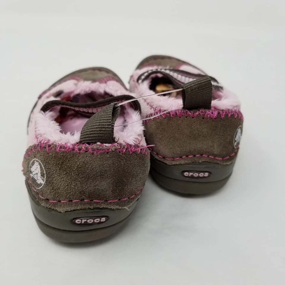 Crocs Infant Girls Pink Brown Faux Fur Closed Toe Slip On Shoes Size C5 - Image 3 of 4
