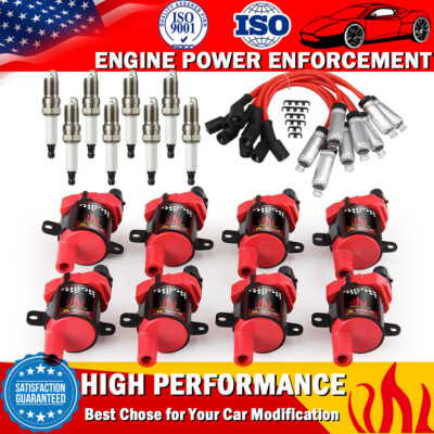 Set of 8 Round Ignition Coil Pack UF262 with 8 Iridium Spark Plug and Wire Set