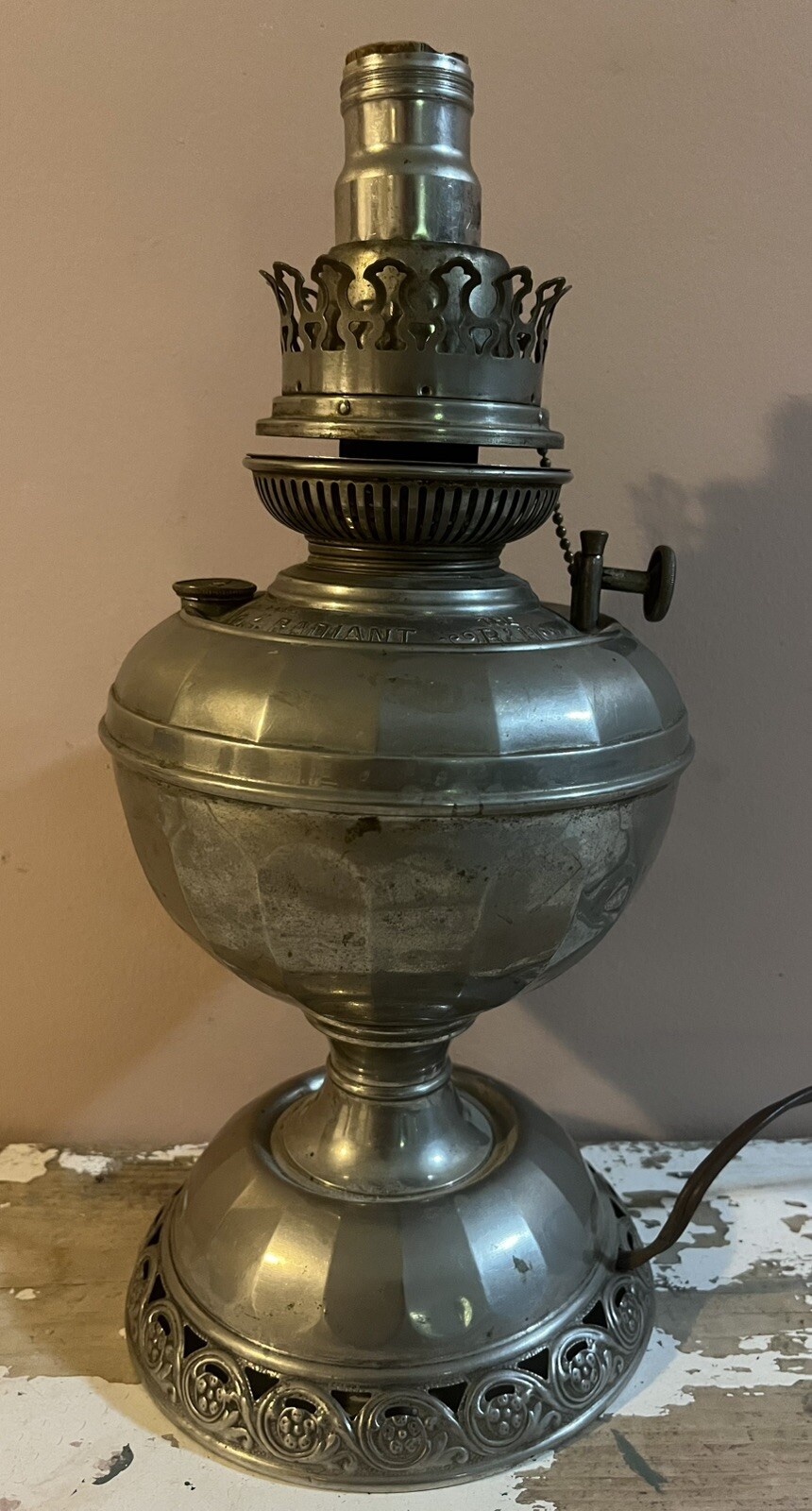 Antique Brass B&H Radiant No. 4 Oil Lamp - Electrified