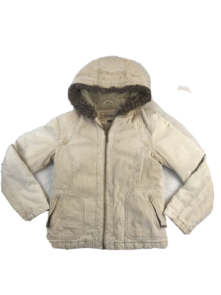 Giacca Coat Jacket Corduroy Women s Small Light Brown Zipper Hood