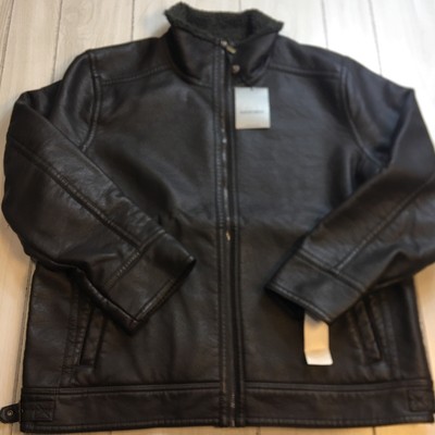 RAINFOREST Mens Bomber Faux Leather Jacket Sherpa Lined Full Zip Black XXL NWT!