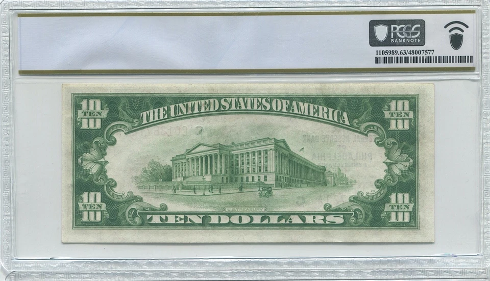 1929 $10 FRN Philadelphia  FR.1860-C Graded PCGS Banknote Choice UNC 63 PPQ - Image 2 of 2