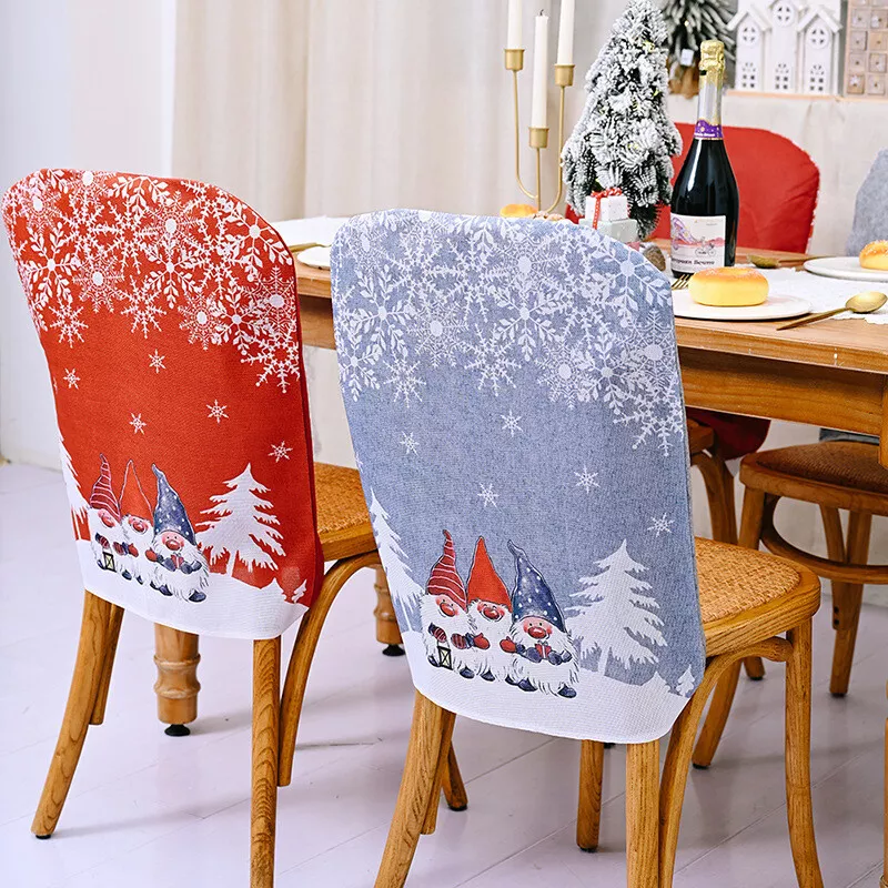 Christmas Chair Cover Home Dining Room Decor Party Reindeer Santa Snowman