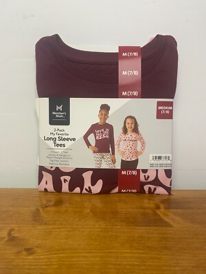 Members Mark 2-Pack My Favorite Long Sleeve Tees Girls Hearts - M 7/8