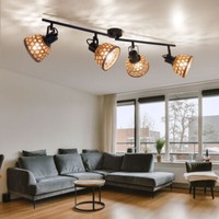 Deckenlampe Deckenleuchte Flurlampe Lichtschiene Bambus Verstellbar 4 Flammig