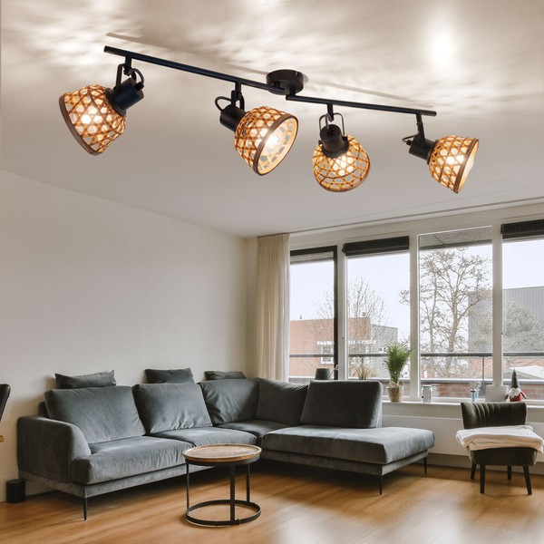 Deckenlampe Deckenleuchte Flurlampe Lichtschiene Bambus Verstellbar 4 Flammig-image