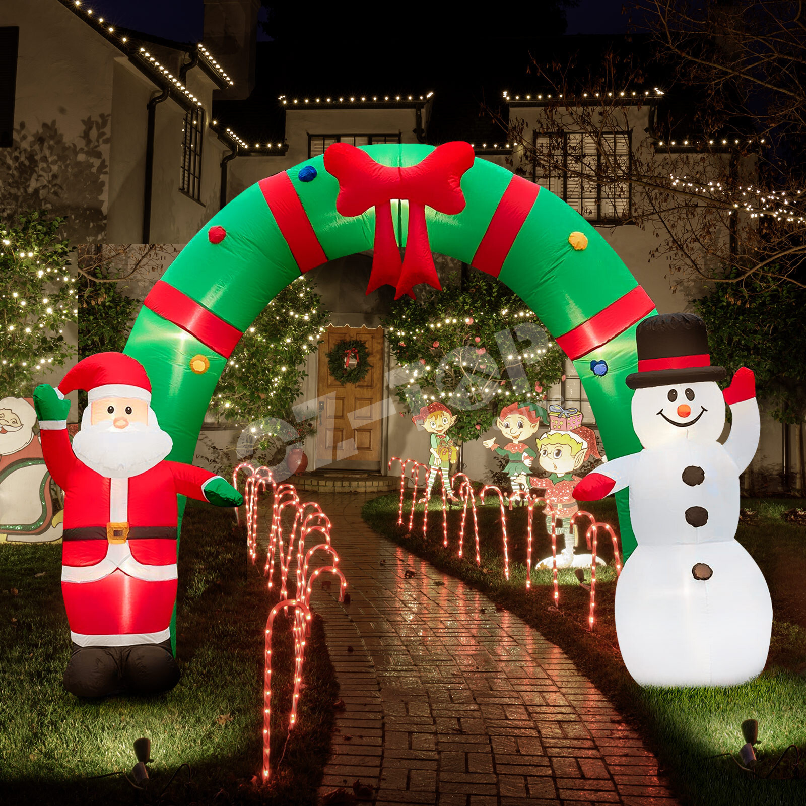 Inflatable Arch Christmas Decoration Santa Snowman w/Lights Xmas Party