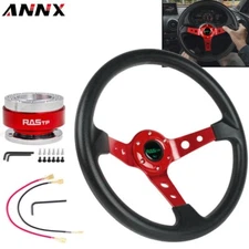 345mm Deep Dished Racing Steering Wheel+Ball Quick Release Adapter Kit 