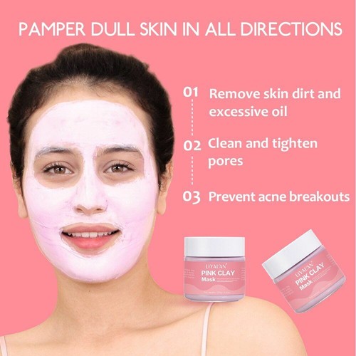 Pink Clay Mask Detoxify Strengthen Facial Skin Acne Deep Cleaning Organic 4oz - Picture 2 of 12