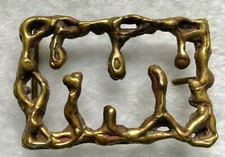Vintage Handmade Abstract Hippie Art Brutalist Solid Brass Belt Buckle