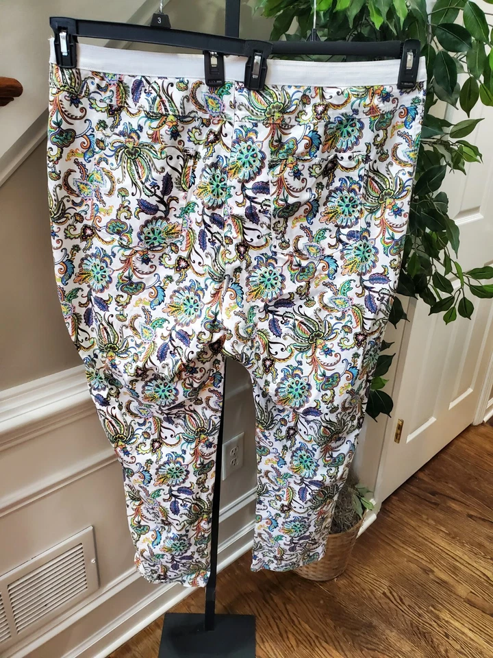 Jessica London Women's White Floral Cotton Mid Rise Skinny Legs Pants Size 22W - Image 4 of 4