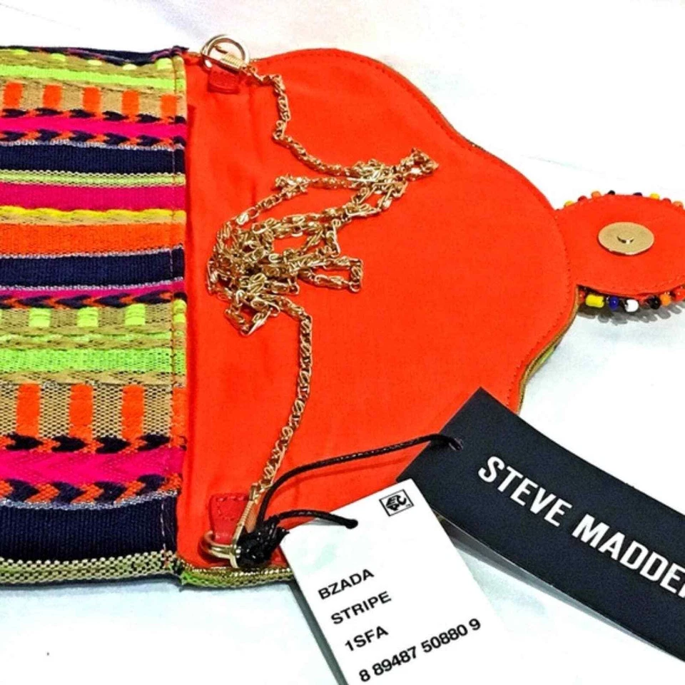 Steve Madden Bandolera Cartera Sobre Bolso sin asas Bzada Negrita Multicolor Rayas Nuevo Foto 4 de 4