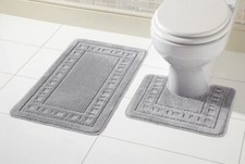 MIAMI BATH MAT PEDESTAL SET NON SLIP SOFT TOILET ABSORBENT BATHROOM RUGS 2 PIECE