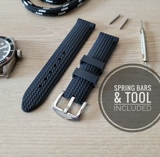 Black Silicone Rubber Tread Watch Strap Band with Straight Ends 18mm 20 22 24 26