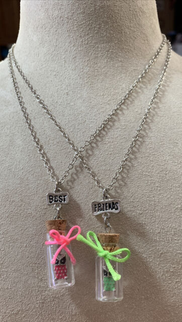 JUSTICE BEST FRIENDS NECKLACE SET OWL ALWAYS LOVE YOU MESSSGE IN A BOTTLE