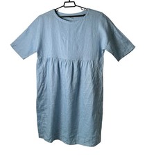 Lintico Linen Dress Womens Large Blue Boxy Comfort Beach Casual Dressy Shift