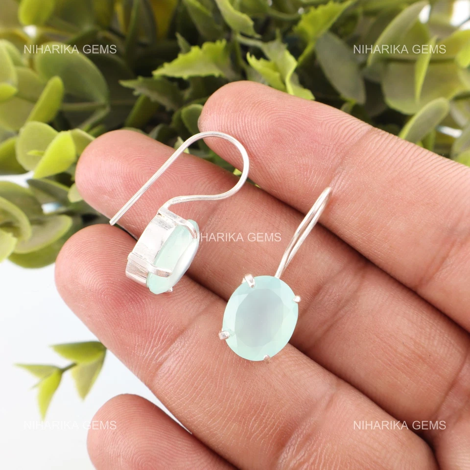 Argento Sterling Chakra Della Gola Acqua Calcedonio Gemma Pendenti Wife (Moglie) - Immagine 4 di 4