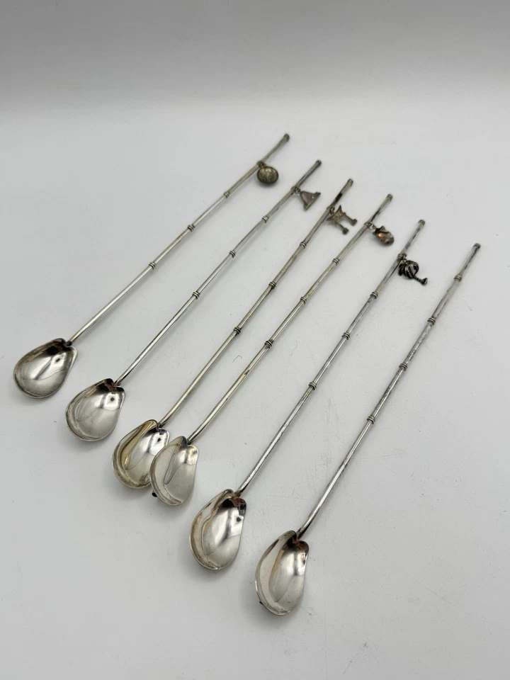 Juego de 6 cucharas japonesas para beber té helado plata de ley 950 marcadas Foto 4 de 4