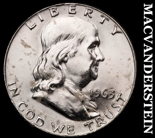 1963-D Silver Franklin Half Dollar - Splotchy  Choice Gem Brilliant Unc  #G8238