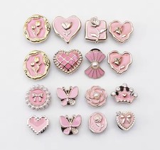 16 pcs. Women Pink Flowers Heart Bling Luxury Shoe Charms Only Charms Included