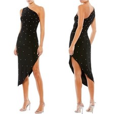 NWOT MAC DUGGAL Ieena Asymmetric Rhinestone Embellished Midi-Dress. Size 4