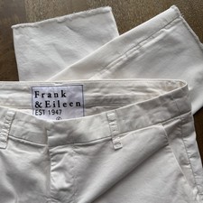 Frank  Eileen Wicklow Italian Chino White Stretch Pants Crop Raw Hem Size 6