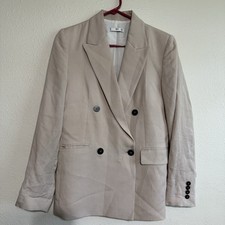 Mango MNG Blazer Small 4 Tan Cream Double Breasted Lined Jacket Oversized Fit