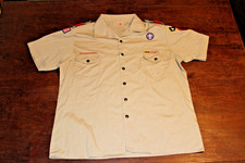 Boy Scouts of America BSA Men's Shirt Tan X-Large XL Sewn Patches Short Sleeve