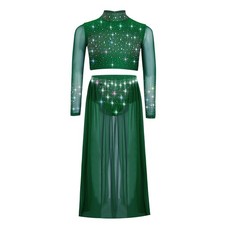 Kids Girls Outfit Long Sleeve Costume Performance Set Shiny Dance Modern Stage