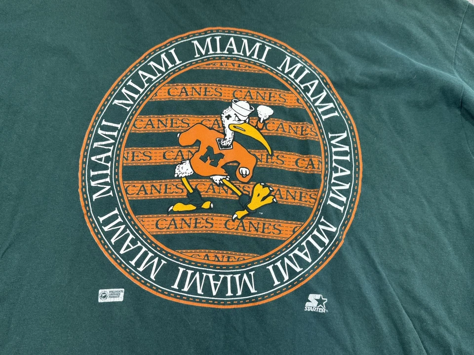 Vintage Miami Hurricanes Shirt Mens XL Green Starter Sebastian Smoking Football - Image 2 of 4