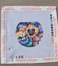 LEE Hand Painted Needlepoint Canvas-PANSY BLOSSOMS-3 x 2.75