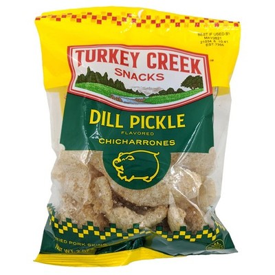 Turkey Creek Box Of Dill Pickle Pork Skins 2 Ounces 12 Per Case