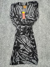 Tory Burch Women's Wrap Thamara Dress Medium Gray Willow Black Silk Printed