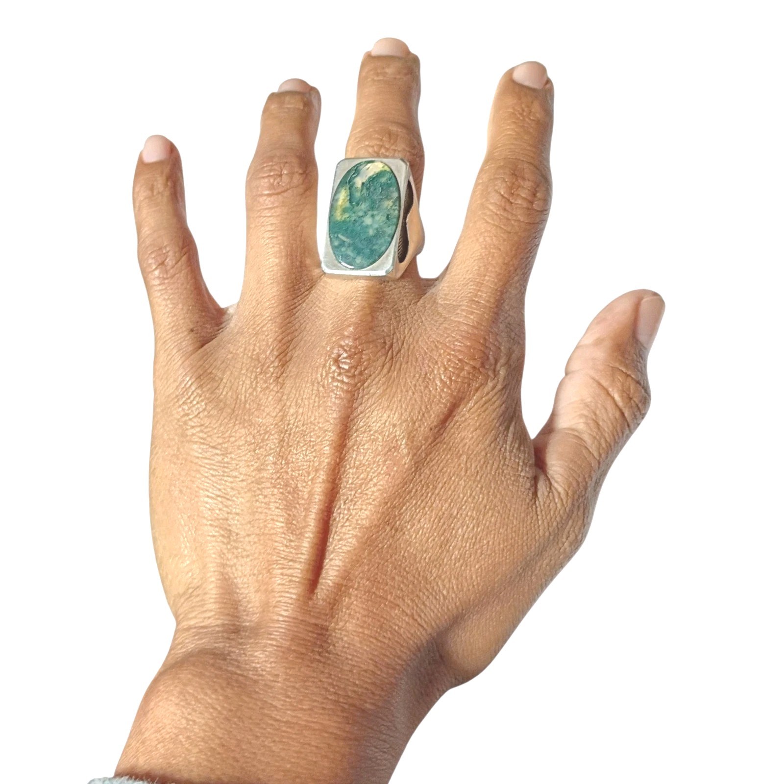 Abstract Moss Agate Rectangular Sterling Silver L… - image 7