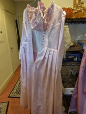 Vtg German Pink Dirndl Dress With Pink apron and small purse  2 Wove necklaces