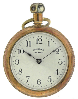 Ingersoll Midget seltene offene Herren-Unisex Taschenuhr vergoldet Ø 39,5mm