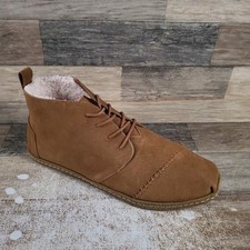 Toms Bota Mens Chukka Boots Sz 10.5 Comfort Toffee Suede Faux Shearling Lace up