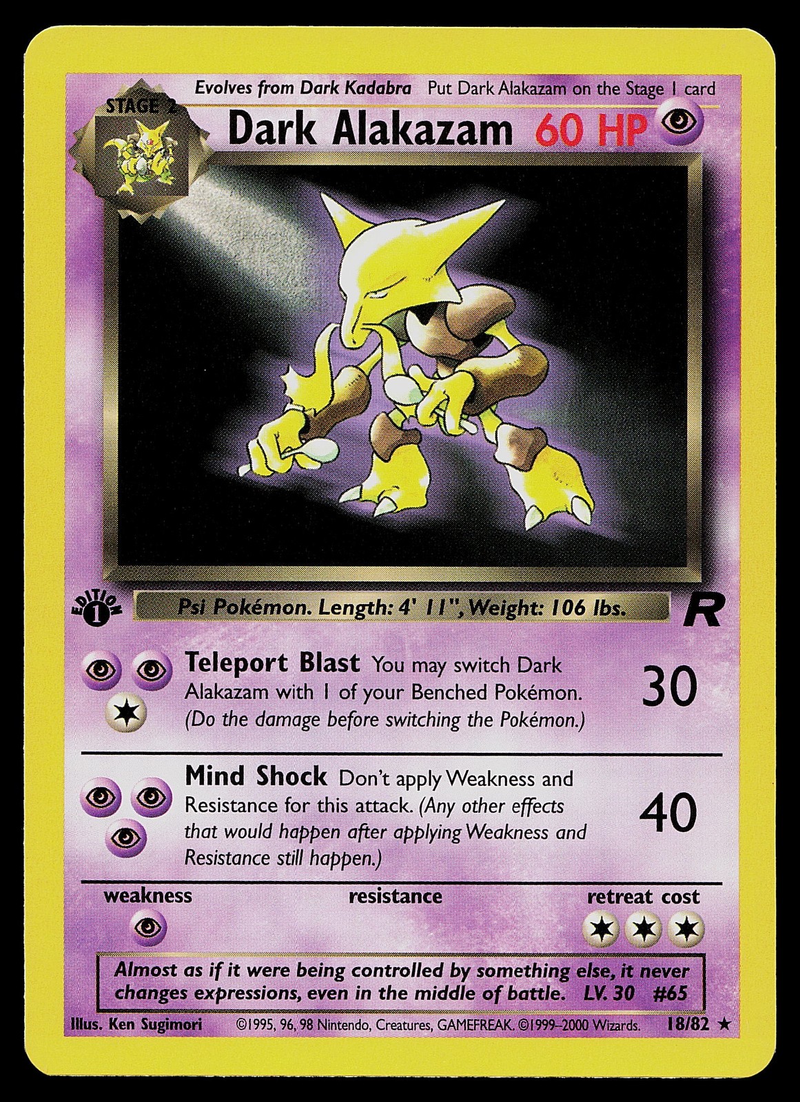 Pokemon Card - Dark Alakazam Team Rocket 18/82 Rare 1st Edition