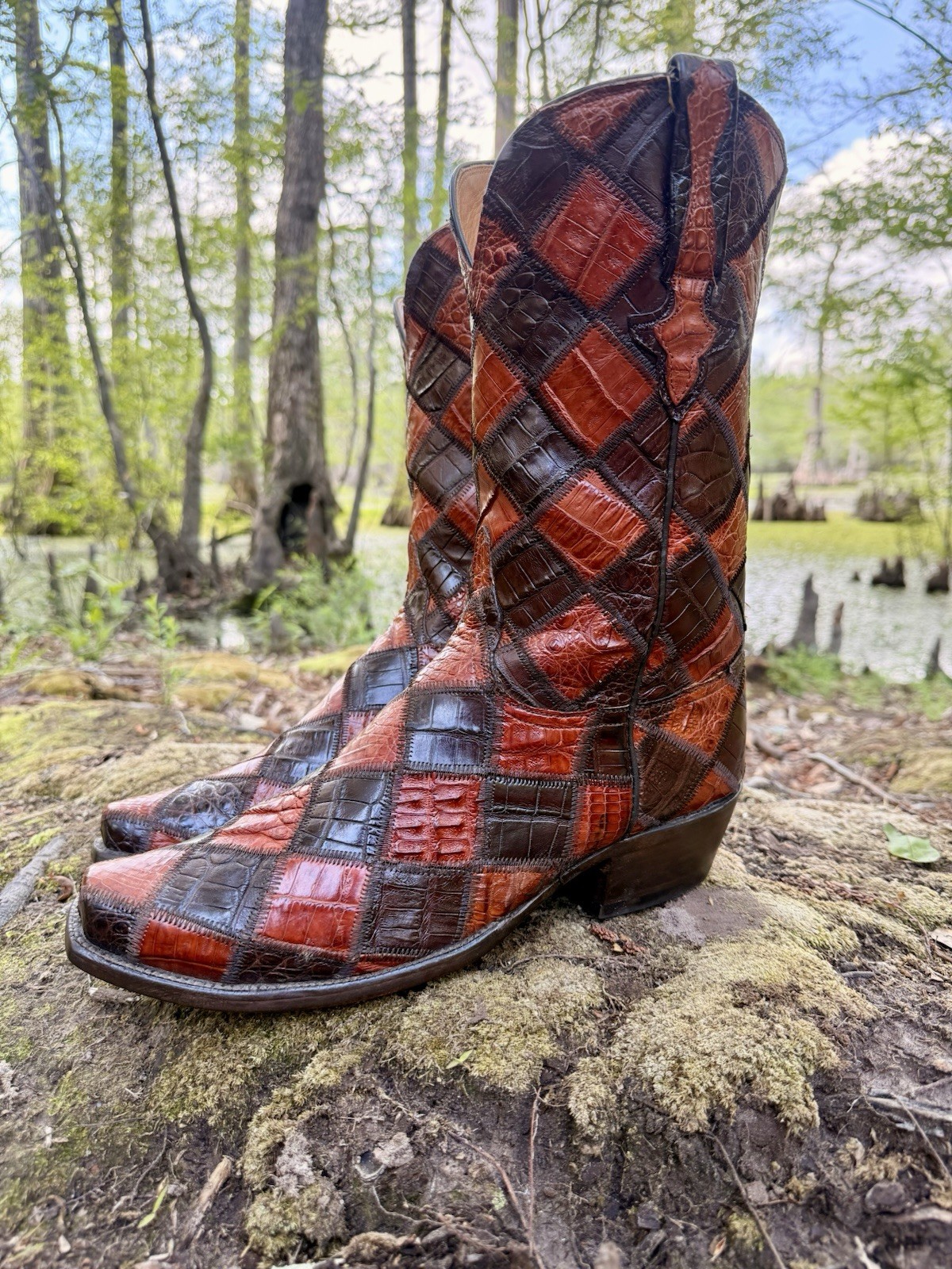 LUCCHESE CLASSICS EXOTIC FUII CAIMAN PATCH WORK CUSTOM WESTERN BOOTS SIZE 11 EE