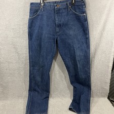 Vintage Wrangler Jeans Mens 38x34 Blue 13MWZ Western Cowboy Made in USA Boot Zip