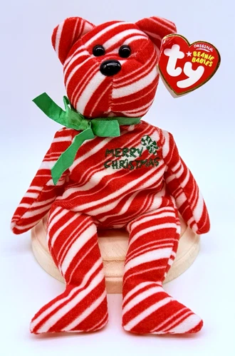Vintage TY Beanie Babies 2007 Holiday Teddy Bear NWT! Red White Stripe