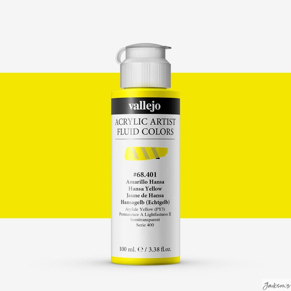 Vallejo Fluid Artist Acrylic Paint Acrylic 100ml Hansa Yellow For Pouring Pai...