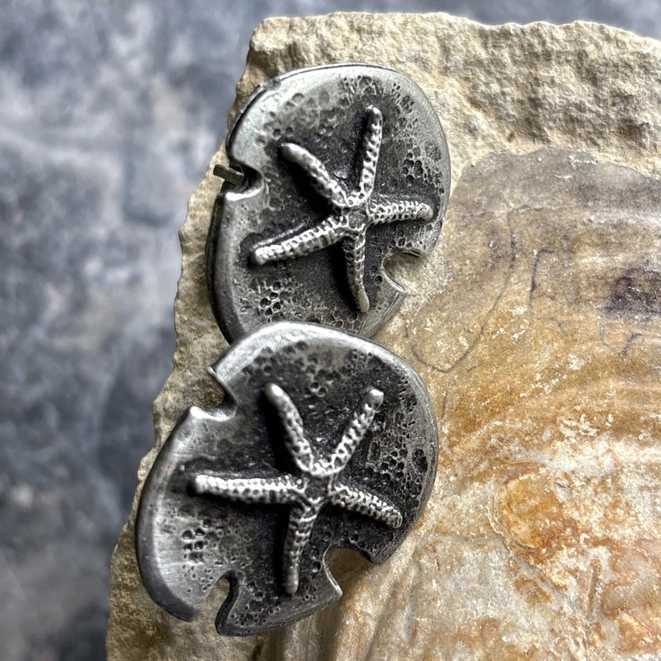 Vintage Metzke Pewter Cufflinks Sea STARFISH pat# 2920363 Ocean Good Luck Hope - Image 2 of 4