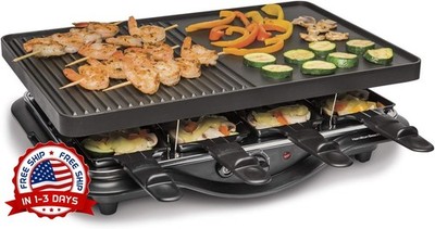Parrilla Eléctrica Raclette Para 8 Personas Y 8 Bandejas Calentadoras Negro NEW.