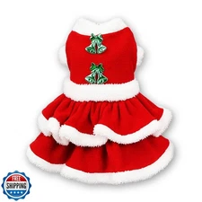 DELIFUR Cat Dog Christmas Dress- Santa Claus Puppy Velvet Skirt C