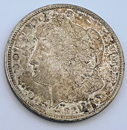 1921-D Morgan Silver Dollar $1 AU Toned Toning Still has Luster .900 USA Coin