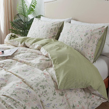 Floral Duvet Cover Queen - 100 Cotton Comforter Cover, Botanical Bedlinen Set f