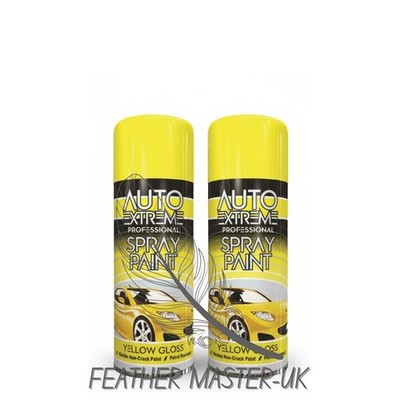 2x 400ml Yellow Gloss Aerosol Spray Paint Can For Metal, Wood, Car Body Use