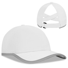Women Criss Cross Ponytail Baseball Cap, One Size, White/Reflective 
