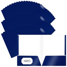 2 Pocket Glossy Paper Folders 50 Pcs Laminated Letter Size Presentation Blue
